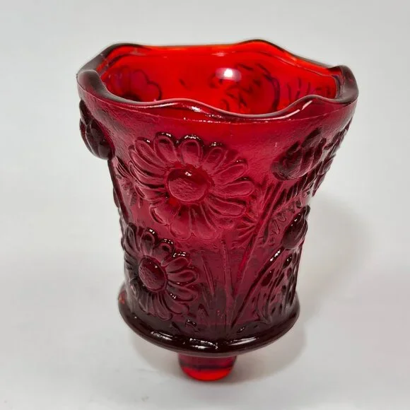 Vtg Homco Daisy Floral Red Glass Peg Votive Candle Holder Home Interiors Glows - Picture 3 of 15